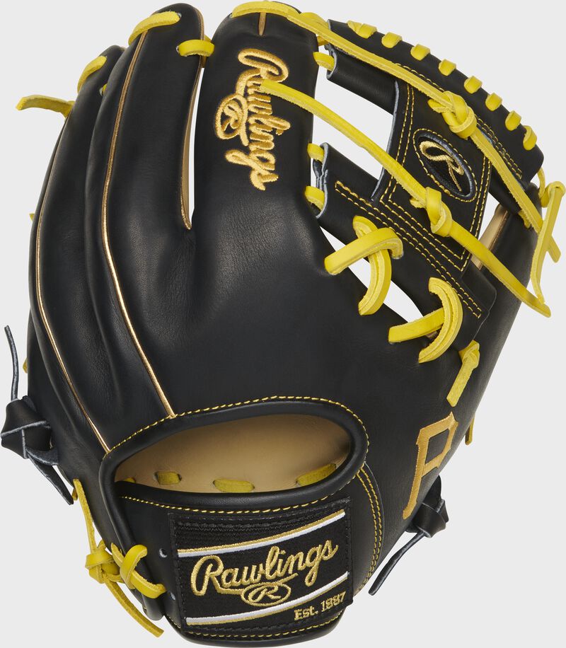 Back of a black Pittsburgh Pirates Heart of the Hide I-web glove with a black Rawlings patch - SKU: RSGPRO204-2PIT