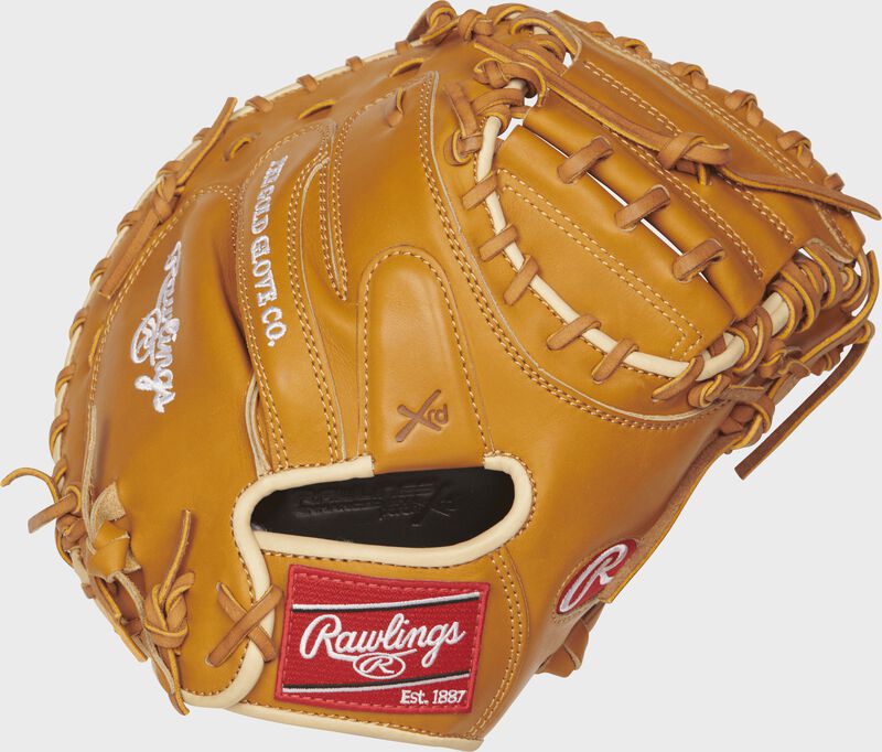 PROSCM43RT Pro Preferred 34-inch catcher's mitt with a rich tan kip leather back and camel binding