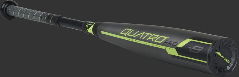 US9Q8 2019 Quatro Pro USA bat with a grey/black barrel and grey/black grip