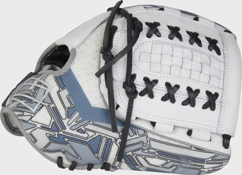 Thumb of a white 12.25" REV1X fastpitch glove with a white X-laced Basket web - SKU: REV207SB-18W