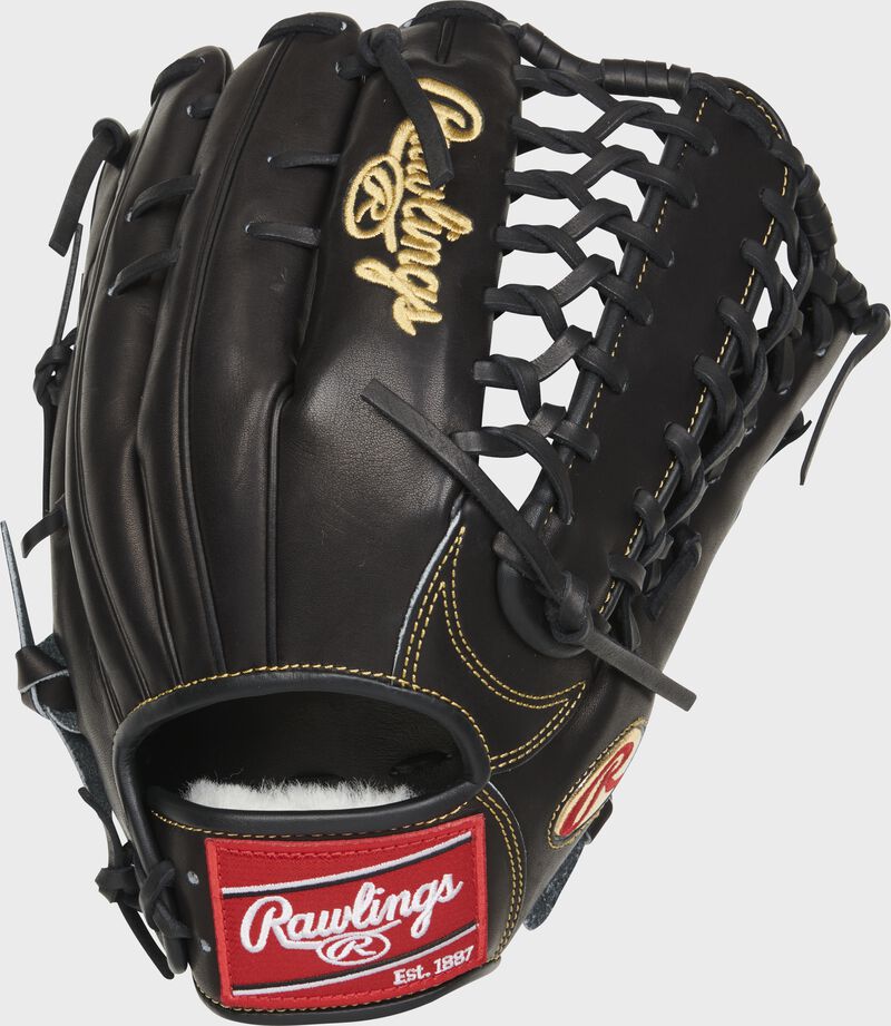 Back of a black Kole Calhoun Pro Preferred outfield glove with a red Rawlings patch - SKU: PROS442-KC56