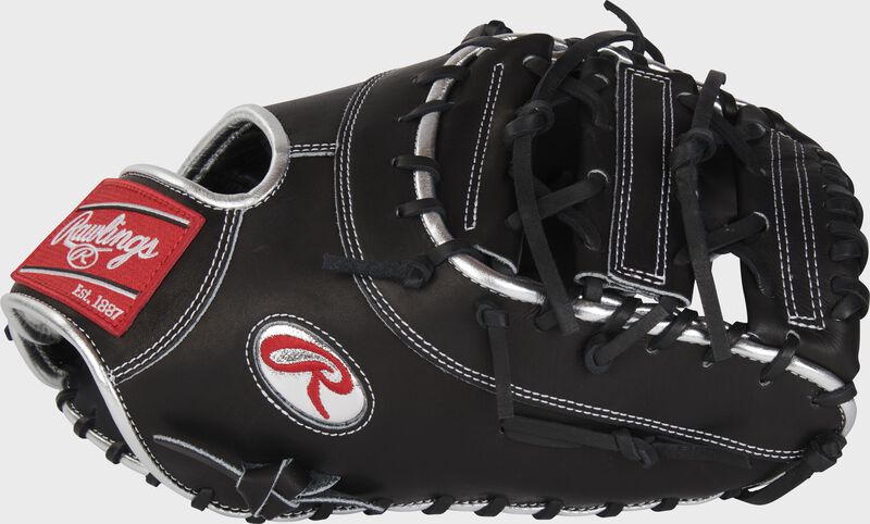 Thumb of a black Pro Preferred 12.75" Anthony Rizzo first base mitt with a X-laced horizontal bar web - SKU: PROSAR44BB