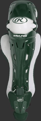 A dark green Mach adult leg guard with white trim and intelligent knee position system - SKU: MCHLGA-DG