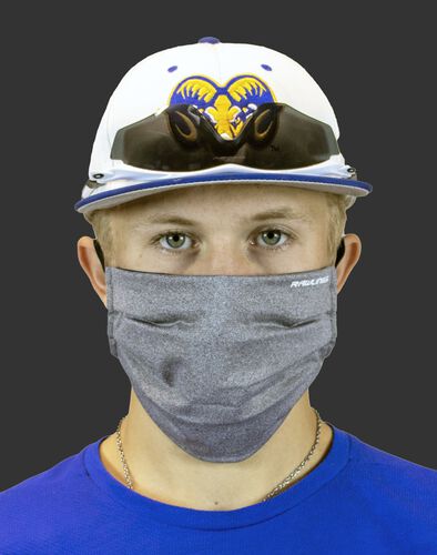 A player wearing a heather gray Performance wear ear loop mask - SKU: RMSKE-HGRY