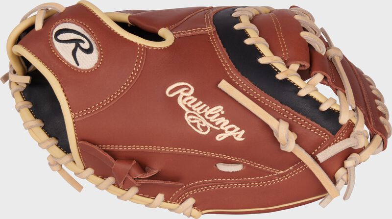 Thumb of a dark brown NXT Series 32.5" ContoUR Fit catcher's mitt with a tan Rawlings script logo