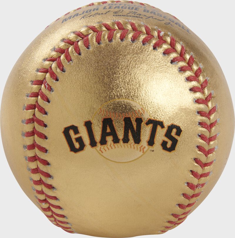 Giants logo on a gold MLB baseball with red stitches - SKU: RSGEA-GOLDSF-R loading=