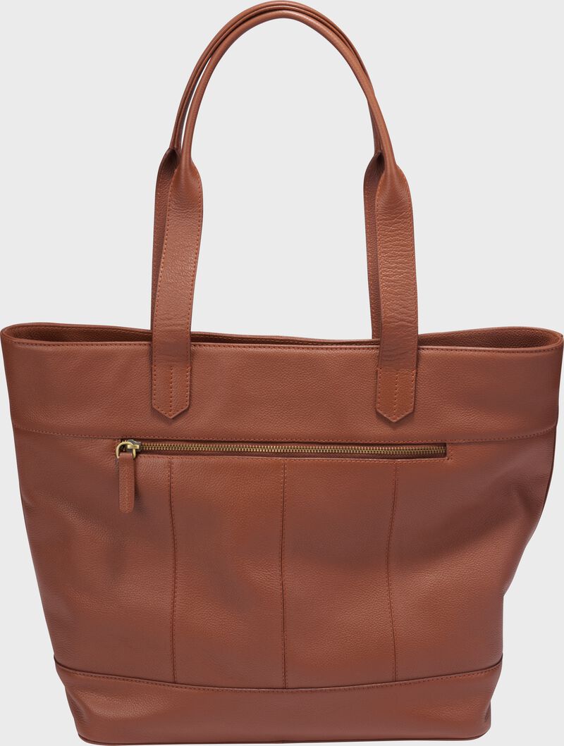 Alternate side of a tan Rawlings Strike Out tote bag loading=