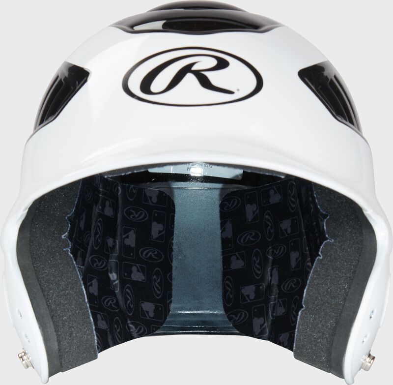 Front of a black/white youth Coolflo batting helmet - SKU: RCFH