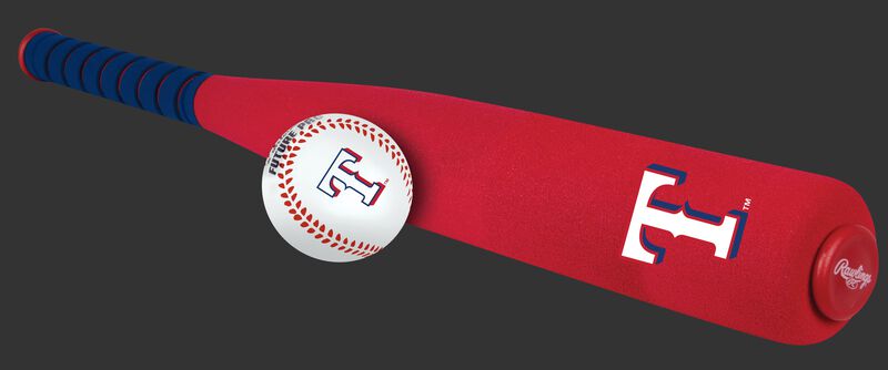 Side of Rawlings Texas Rangers Foam Bat and Ball Set in Team Colors With Team Name and Logo On Front SKU #01860022111