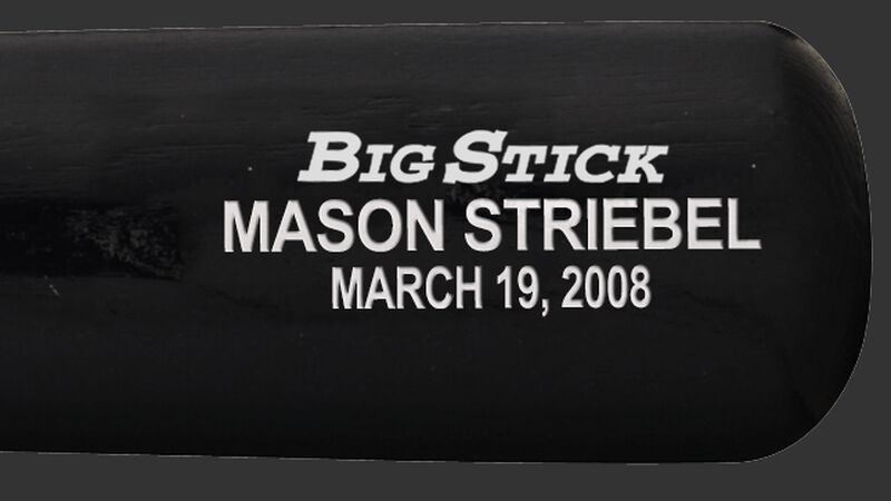 Custom text on a barrel of a Rawlings wood bat