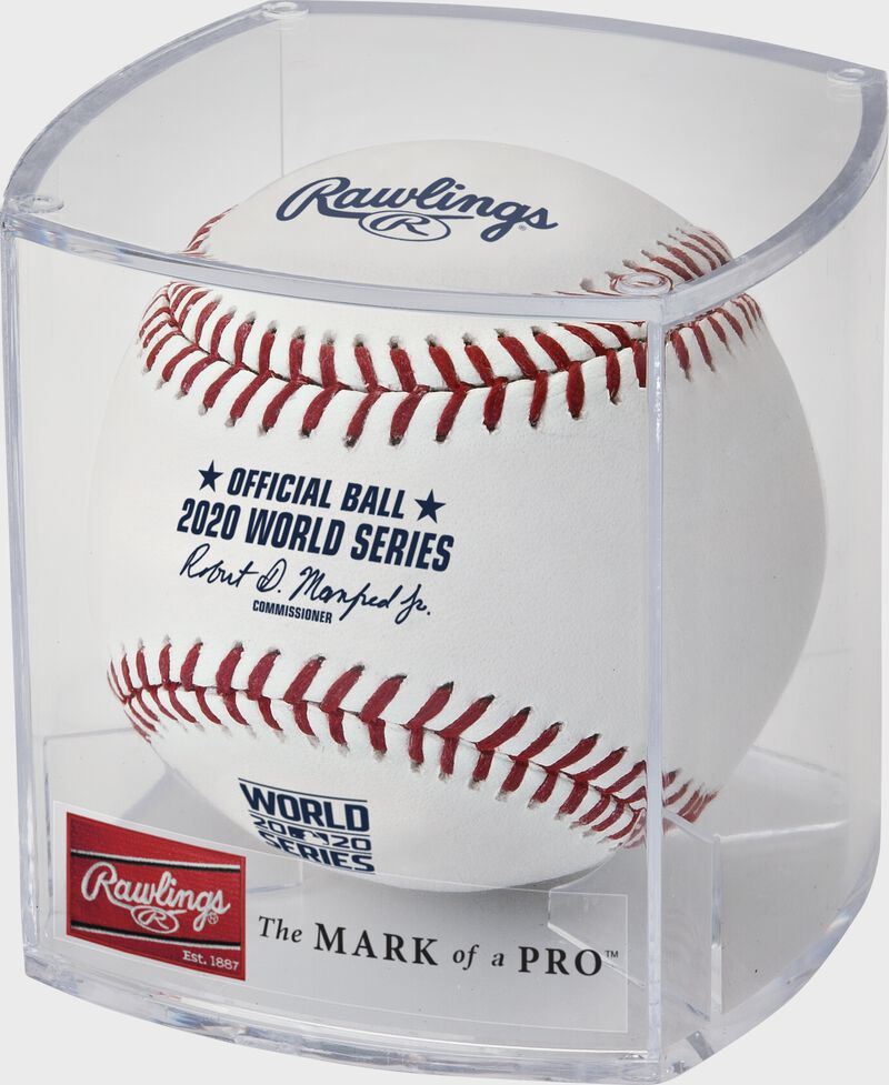 A 2020 World Series commemorative baseball in a clear display cube - SKU: WSBB20-R