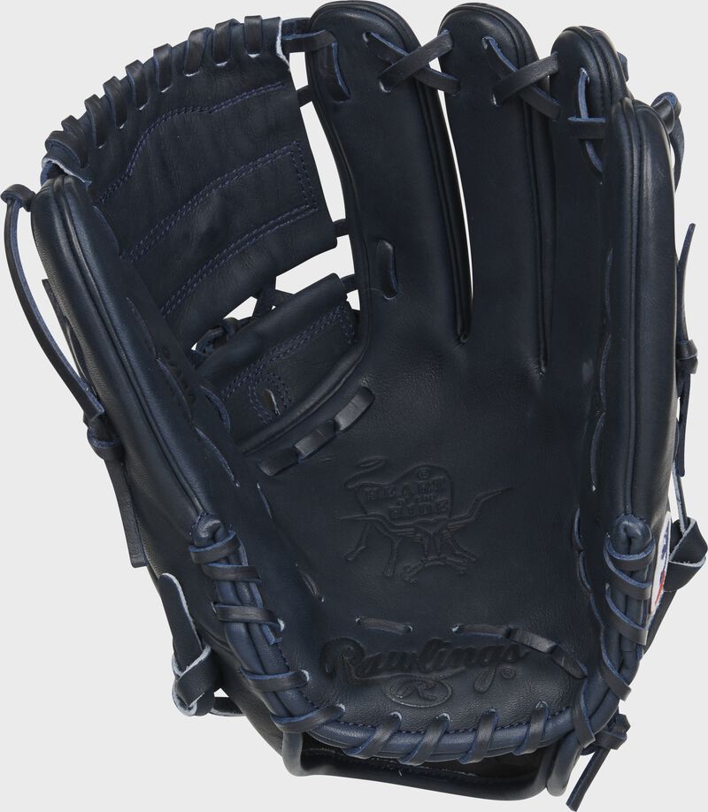 Palm of a navy Rawlings Max Fried Heart of the Hide glove with navy laces - SKU: RSGPRO1000-MF54