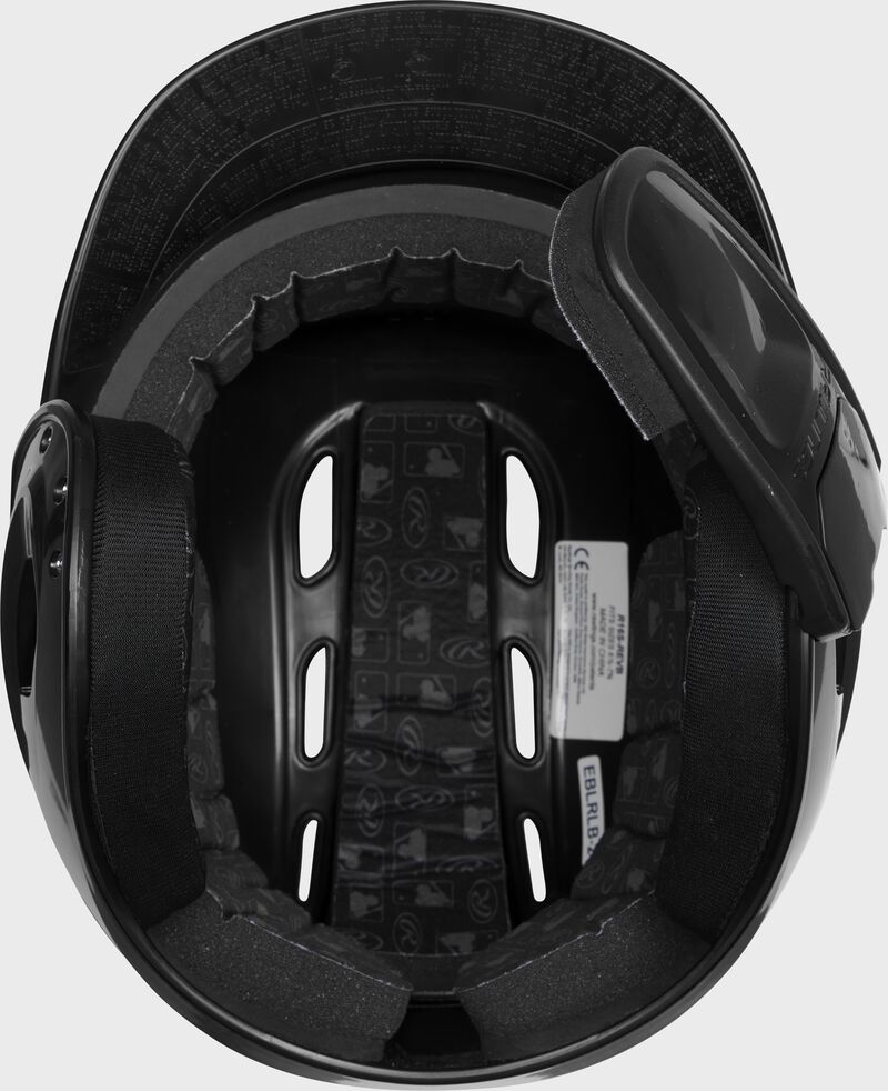 Inside view of Black R16 Reverse Clear Coat Batting Helmet | Junior & Senior - SKU: RSGR6R00 loading=