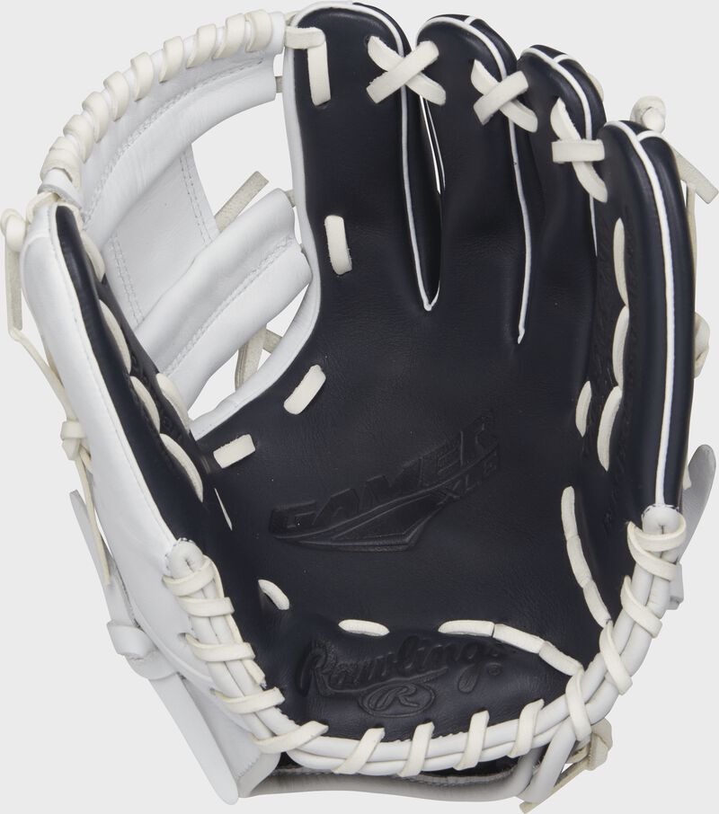 GXLE204-2NW Rawlings 11.5-inch GXLE baseball glove with a navy palm and white laces
