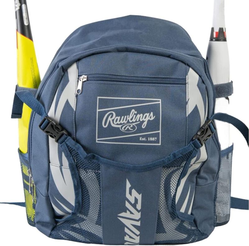 A navy/gray Savage youth baseball backpack - SKU: GBTBBK-N/GR