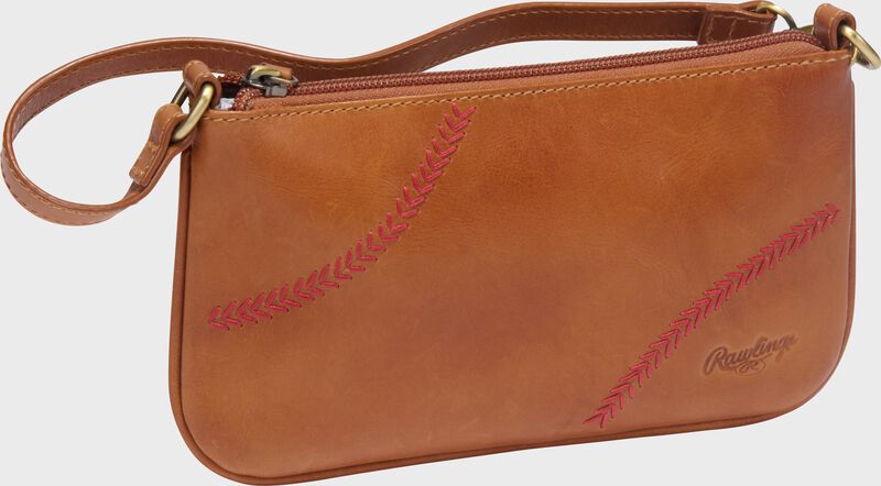 A tan Rawlings Double Play wristlet