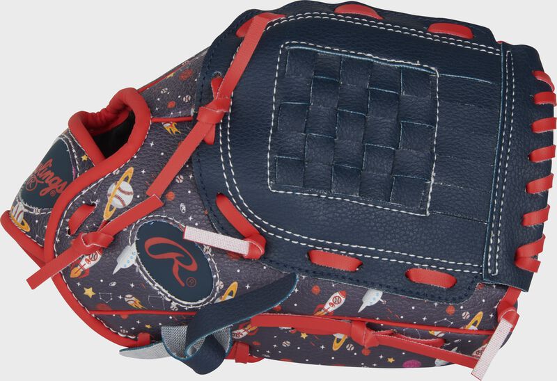 Thumb of a navy/space print Player Series 10" baseball/softball glove with a navy Basket web - SKU: RPL10N