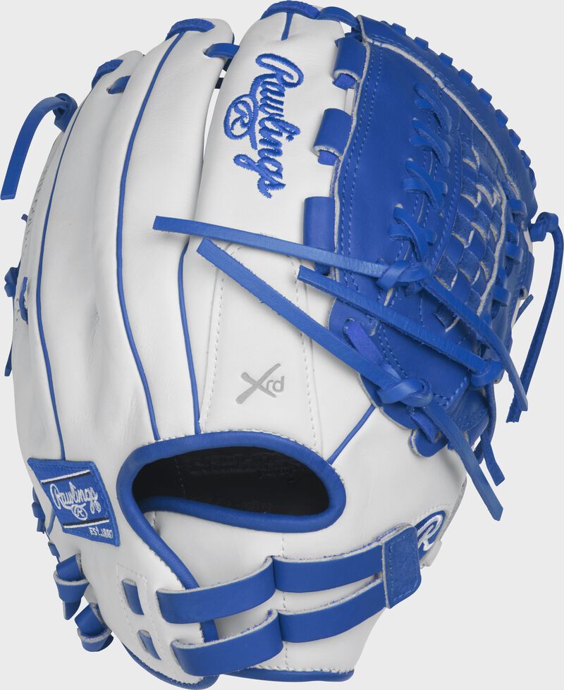 RLA125-18WR 12.5-inch Liberty Advanced outfield/pitcher's fastpitch glove with a white back and Pull-Strap back design