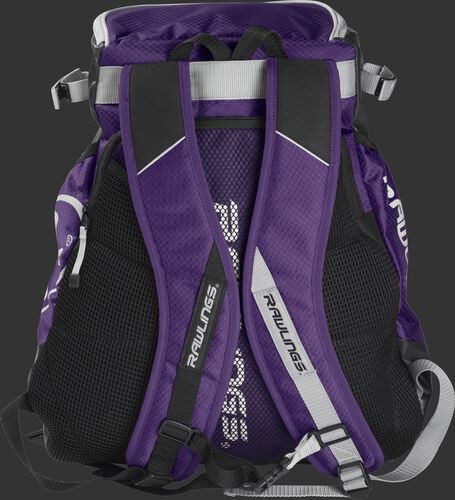Back of a purple VELOBK Rawlings Velo backpack with purple shoulder straps