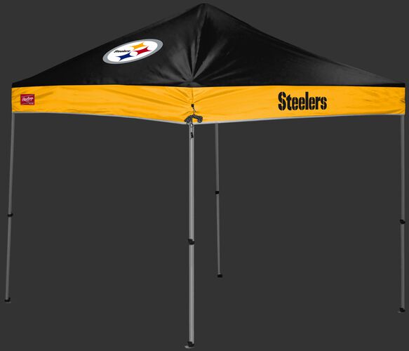 A black/gold Pittsburgh Steelers 9x9 shelter with a team logo on the left side - SKU: 03231082112