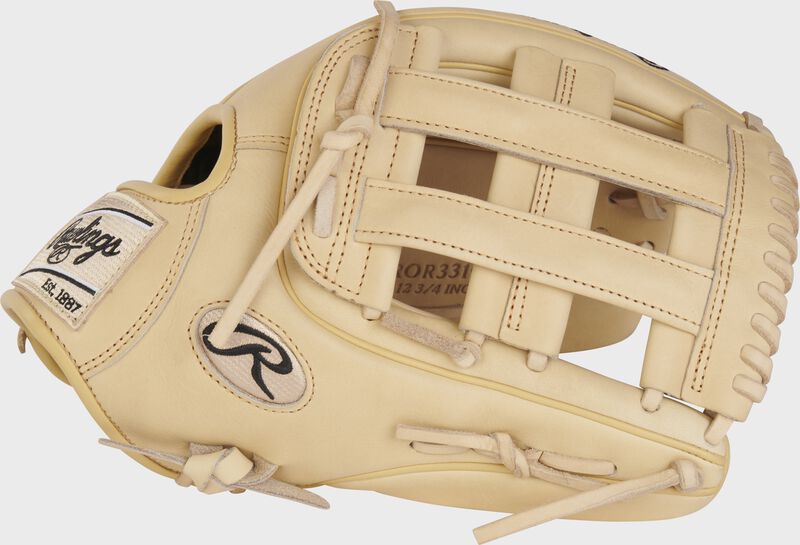 Thumb of an all-camel Heart of the Hide R2G 12.75" outfield glove with a Pro H-web - SKU: RSGPROR3319-6C