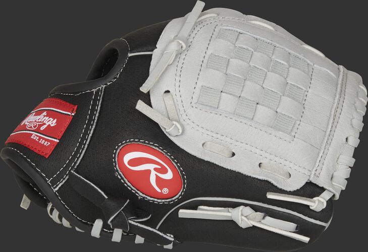 Thumb of a black SC100BGB Sure Catch 10-Inch youth infield/pitcher's glove with a grey Basket web