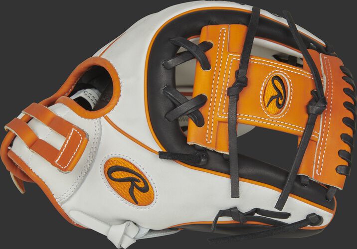 Thumb of a white/black RLA715SB-2OB Liberty Advanced Color Series 11.75-inch infield glove with an orange I-web
