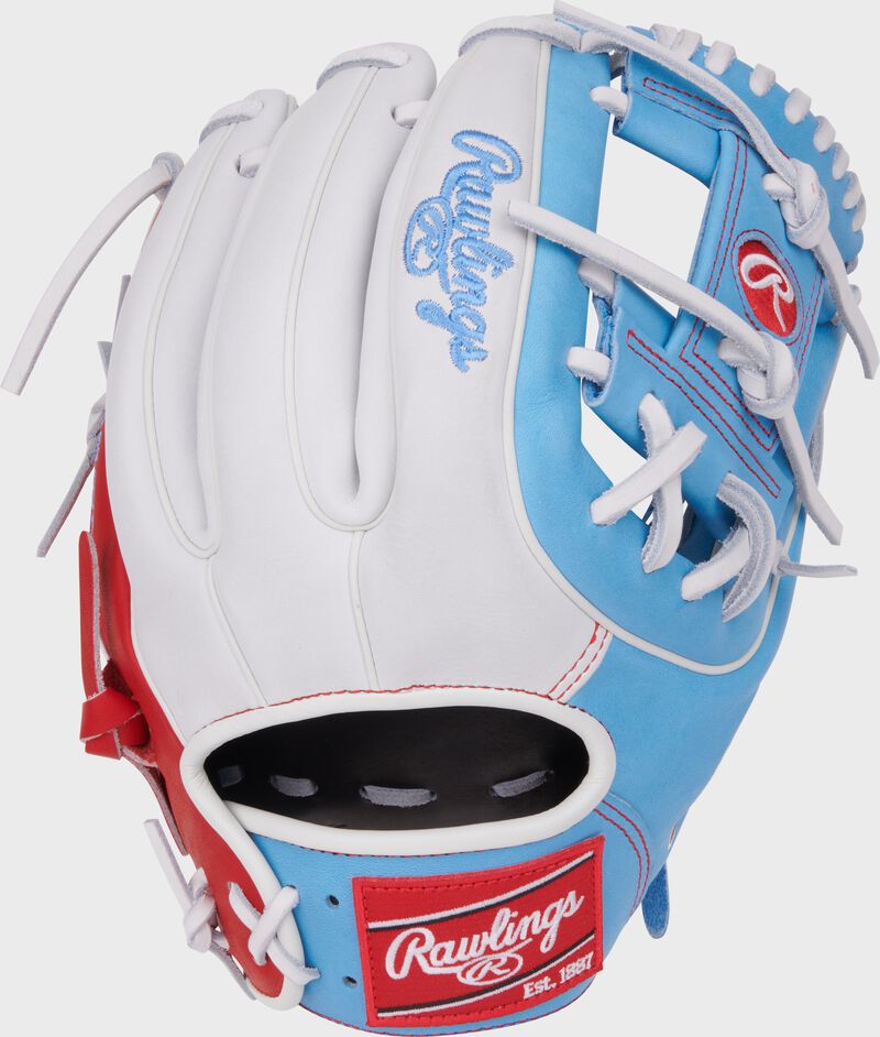 White back of a Heart of the Hide R2G 11.5" I-web glove with a red Rawlings patch - SKU: PROR314-2CBW