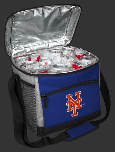 An open New York Mets 24 can cooler filled with ice and drinks - SKU: 10200017111