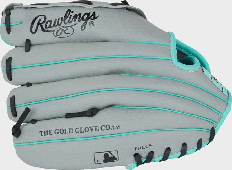 Gray finger backs of a Rawlings Flex Palm Series 11-inch Youth Softball Glove