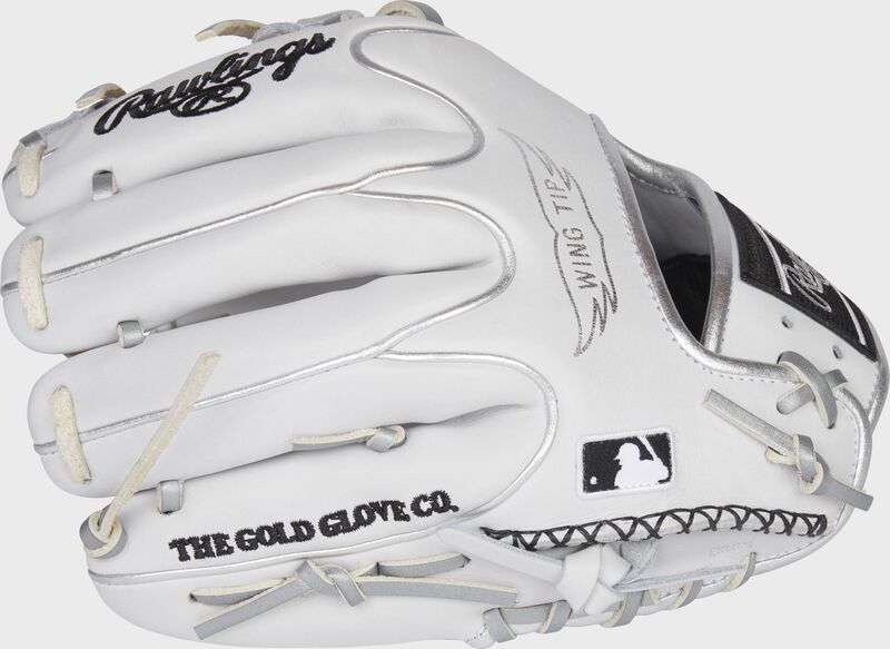 White back of a Heart of the Hide R2G 11.5-inch infield glove with hand-sewn welting and MLB logo on the pinky - SKU: RSGPROR204W-2W