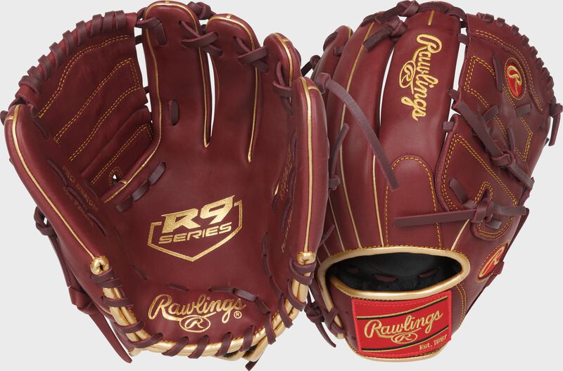 Two images showing the palm & back of a sherry R9 Series 12-Inch Infield/Pitcher's Glove