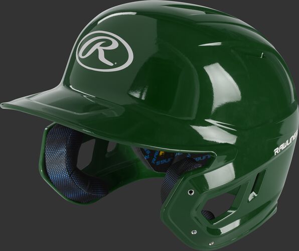 Left angle view of a dark green MCC01 Mach ventilated gloss helmet