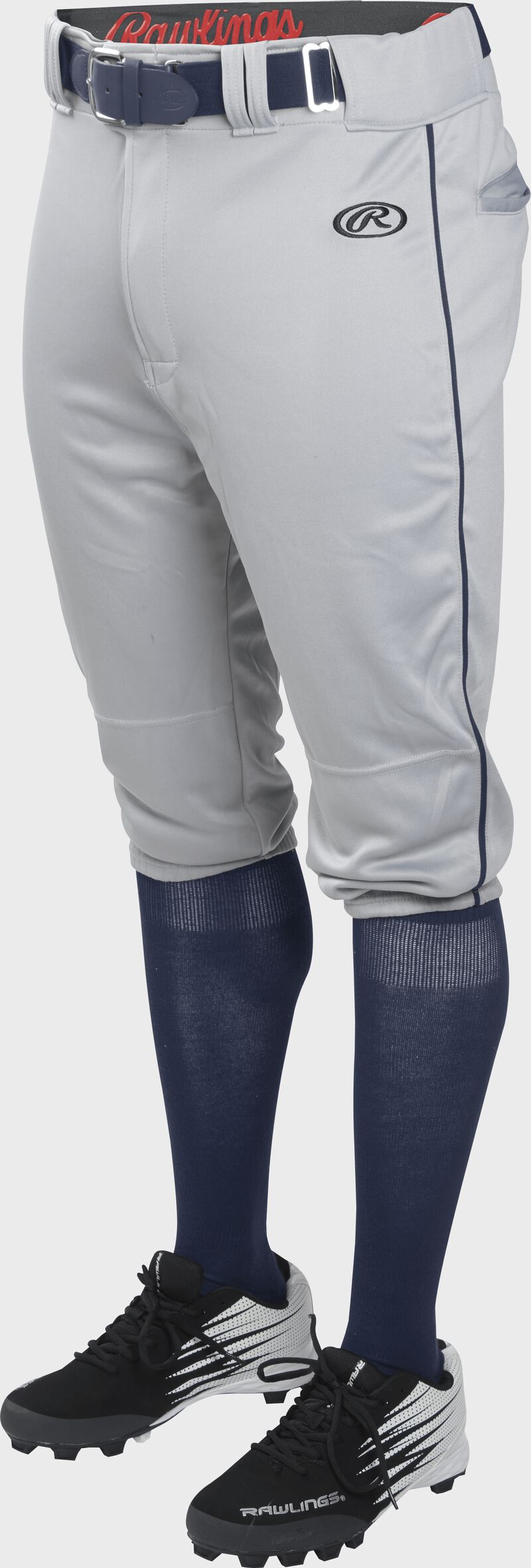 Front of Rawlings Blue Gray/Navy Adult Launch Piped Knicker Baseball Pant - SKU #LNCHKPP-BG/N