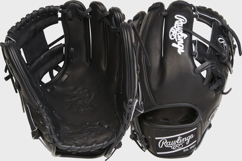 2 images showing the palm & back of a black Heart of the Hide R2G infield glove - SKU: RSGPROR204-2B