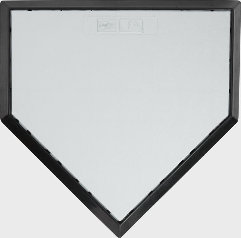Top of a white Rawlings bury-all home plate with a black edge - SKU: 12807100