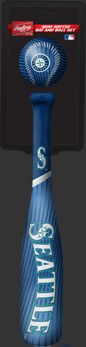 Rawlings Seattle Mariners Softee Mini Bat and Ball Set in Team Colors With Team Name and Logo On Front SKU #01160015114