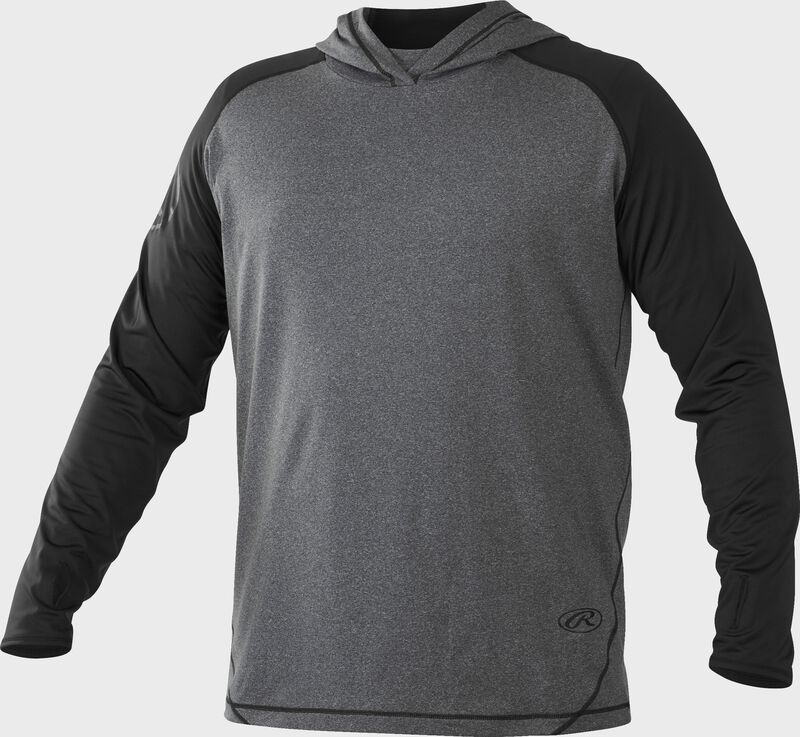 Front of Rawlings Black/Gray Adult Hurler Lightweight Hoodie - SKU #HLWH-GR/B