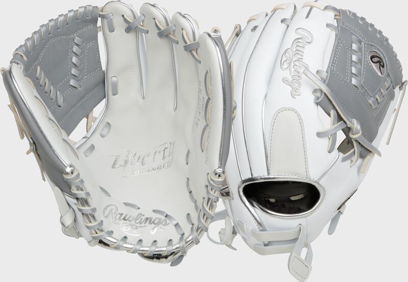 2 views showing the palm/back of a Liberty Advanced 12" fastpitch softball glove - SKU: RLA120-31WSS