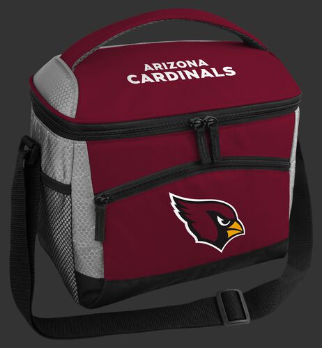 A red Arizona Cardinals 12 can soft sided cooler with a team logo on the front - SKU: 10111081111