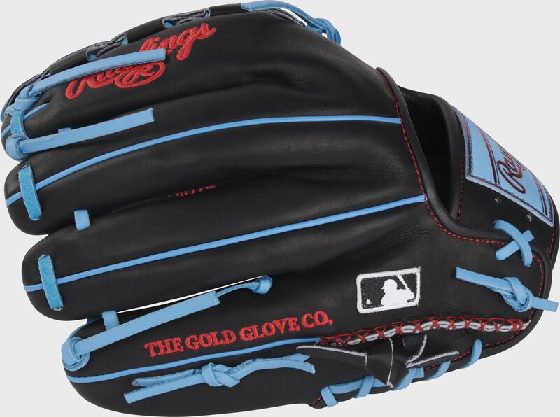 Black back of a Heart of the Hide 11.75" ColorSync 8.0 glove with the MLB logo on the pinky - SKU: PRO205-12BCB