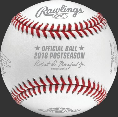 An official NLCS18CHMP 2018 Los Angeles Dodgers National League Champions baseball with the league commissioner's signature