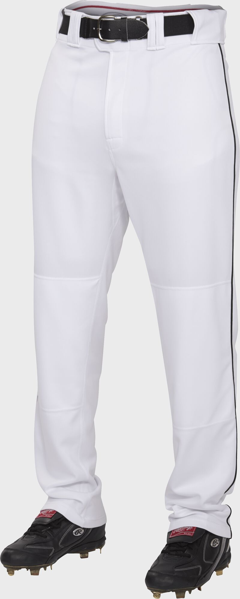 Front of Rawlings White/Black Adult Semi-Relaxed Piped Pant - SKU #PRO150P-W/B