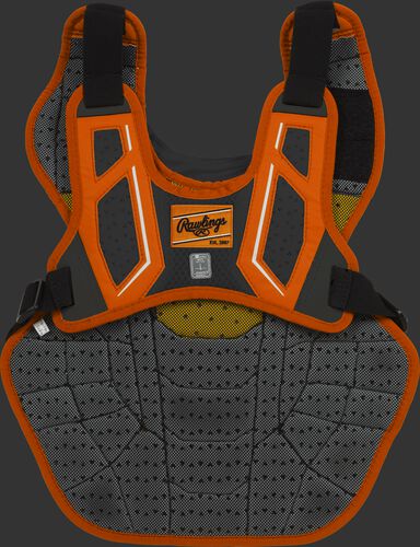 Back harness of an orange/black CPV2N intermediate Velo 2.0 chest protector with Dynamic Fit System 2.0