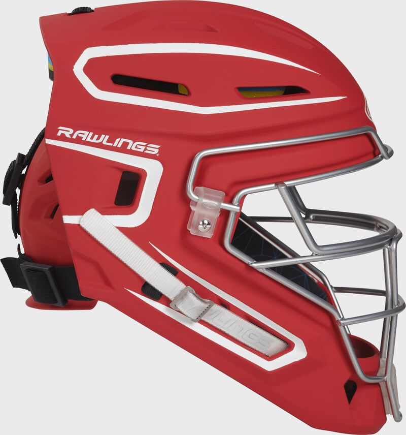 Right-side view of Rawlings Mach Catcher's Helmet - SKU: CHMCH