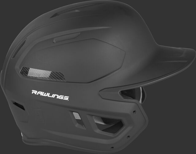 Right side of a matte black CAR07A MACH Carbon baseball helmet with a carbon fiber plate insert