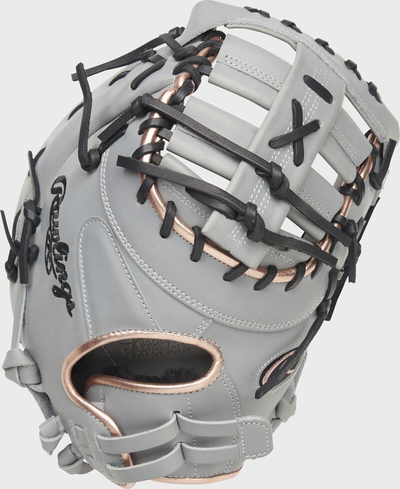 Back of a gray Liberty Advanced Color Series first base mitt - SKU: RLADCTSBGRG