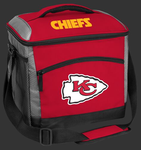 A red Kansas City Chiefs 24 can soft sided cooler with screen printed team logos - SKU: 10211071111