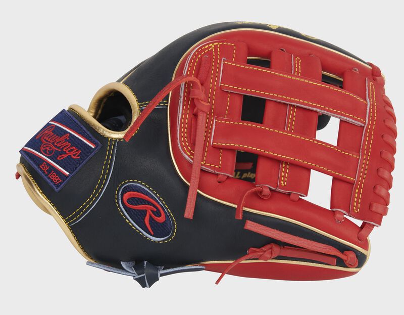Thumb of a navy/scarlet exclusive Heart of the Hide 11.75-Inch infield glove with a scarlet H-web - SKU: PRO315-6NS