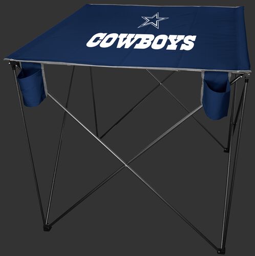 A blue NFL Dallas Cowboys bar height tailgate table with the Cowboys logo in the middle - SKU: 10051065511